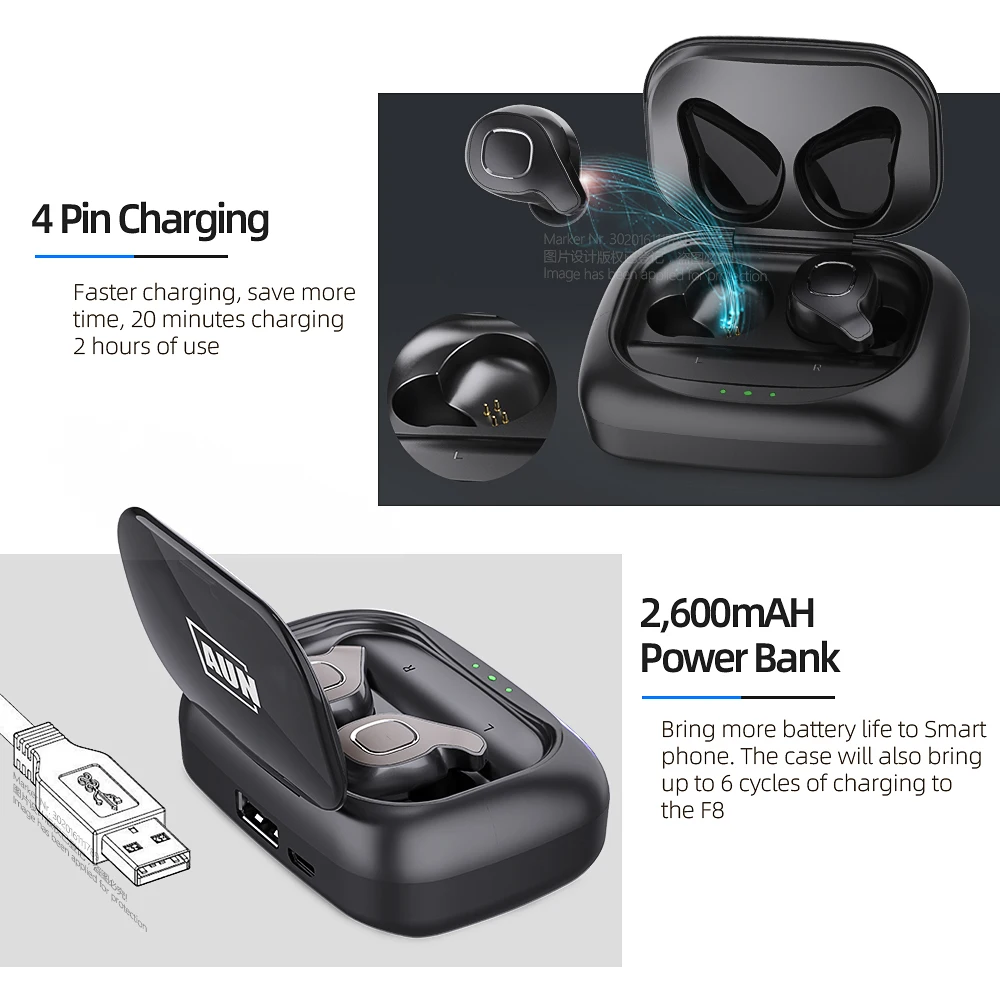 AUN TWS Bluetooth 5.0 Earphones 2600mAh Charging Box Wireless Headphone Stereo Sports Waterproof Earbuds Headsets With Microp