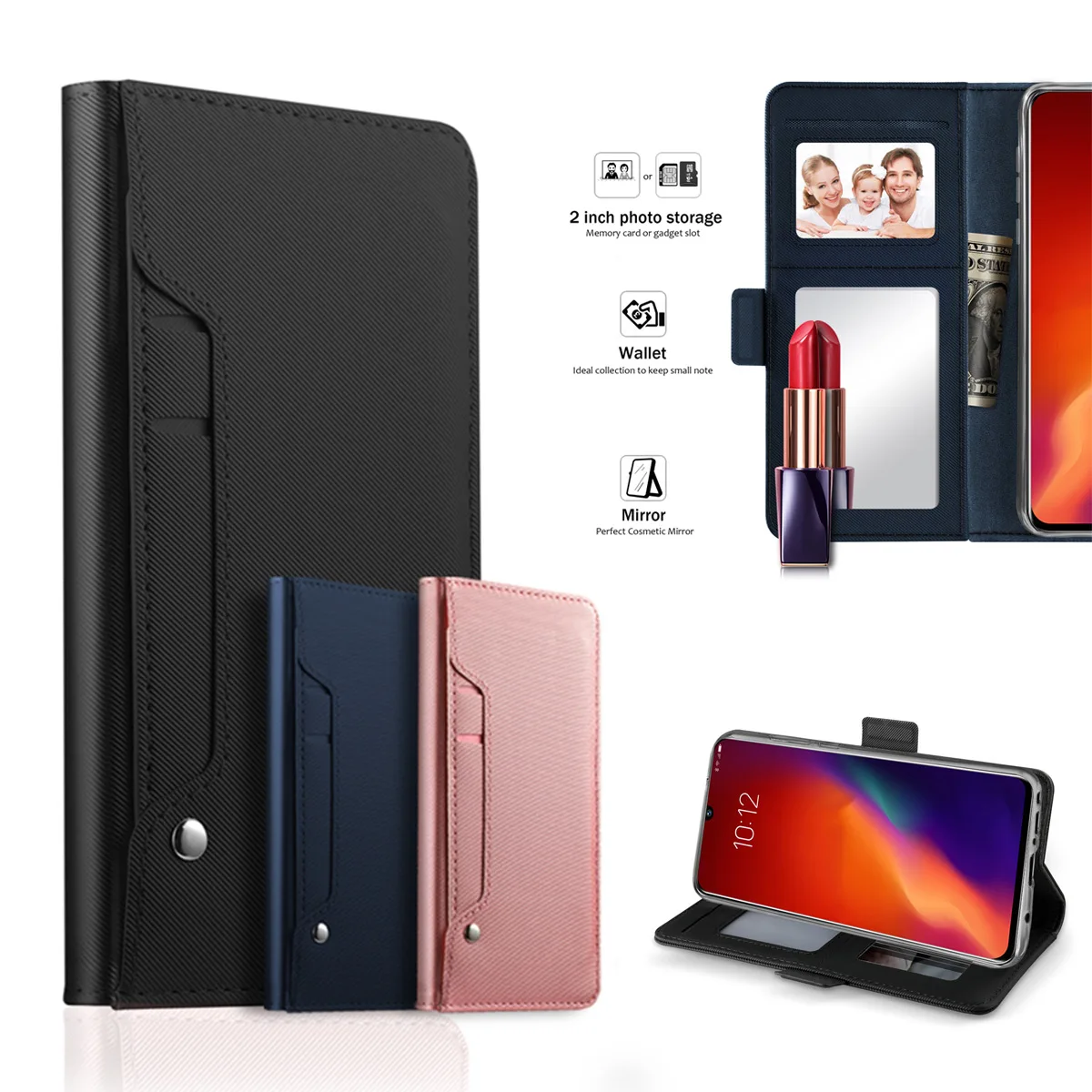 

For Lenovo Z6 Case PU Leather Wallet Anti-Scratch Shockproof Case Flip Stand Cover with Mirror and Card Slots Coque Fundas