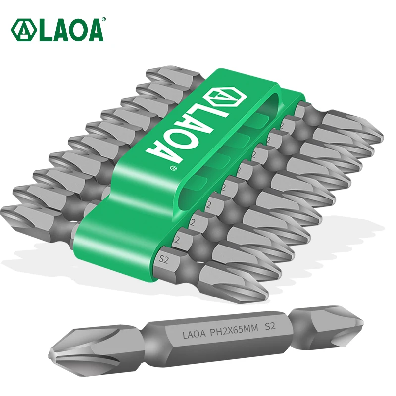 

LAOA 10PCS 1/4" Strong Magnetism Phillips Screwdriver bit Ph2 65mm Two End S2 Electric Screwdriver Bit