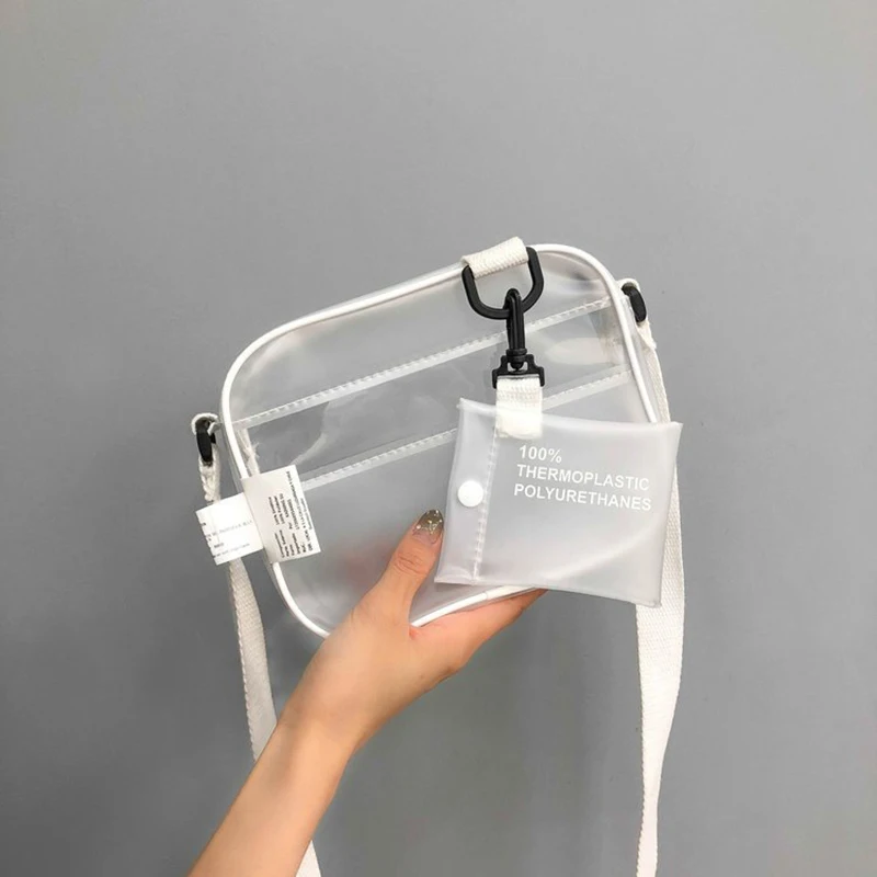 

Casual PVC Transparent Clear Women Crossbody Bags Shoulder Bag Handbag Jelly Small Phone Bags with Card Holder Wide Straps Flap