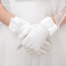 E JUE SHUNG белые цвета слоновой кости жемчуг Короткие свадебные перчатки палец атласные свадебные перчатки свадебные аксессуары