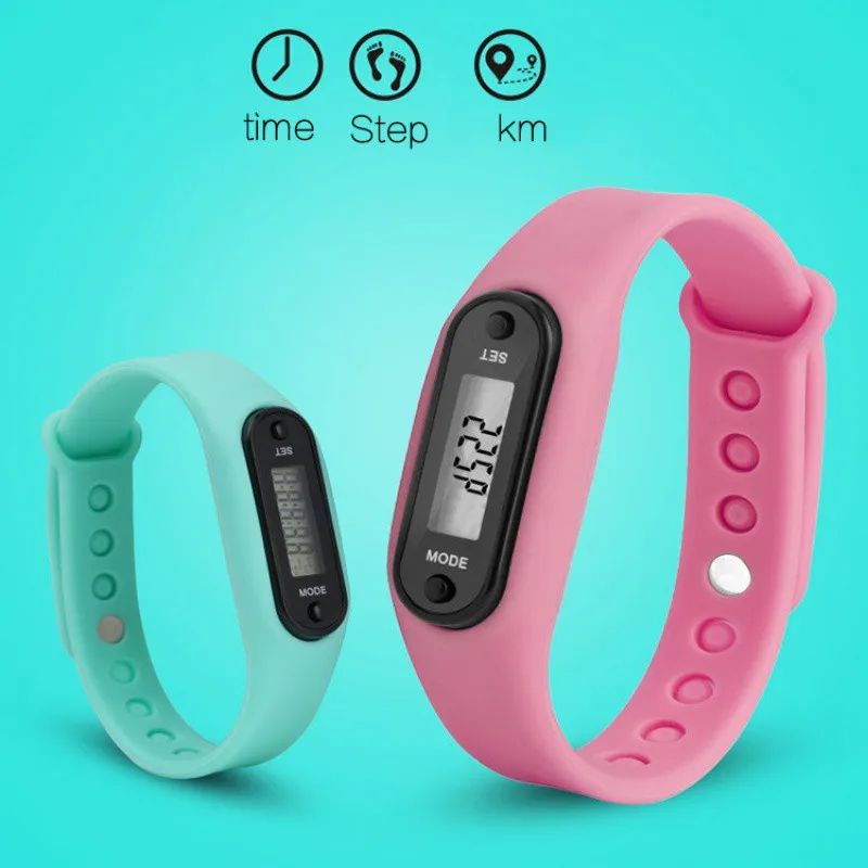 Digital LCD Silicone Run Step Walk DistanceWrist band Pedometer Calorie Counter Wrist Lovers Sport Fitness Multi-function Watch