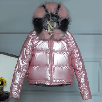 

Winter Jacket Women Short Glossy Down Cotton Padded Parkas Hooded Bright Shiny Warm Thick Parkas Female Coats Y130