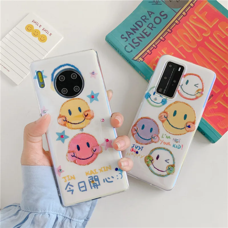 Забавный блестящий чехол для телефона с улыбающимся лицом Huawei P30 Pro P40 Mate30 Honor30 Honor