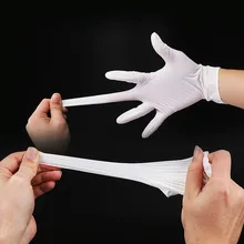 Одноразовые ПВХ безпорошковые антистатические нитриловые перчатки белые резиновые защитные перчатки для мытья посуды