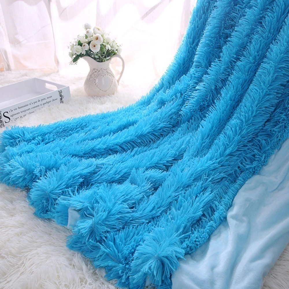 200 см полиэстер супер мягкая лохматая кровать одеяло искусственное меховое одеяло пледы одеяло Свадебные зимние постельные принадлежности Рождественский подарок диван спальный - Цвет: Blue