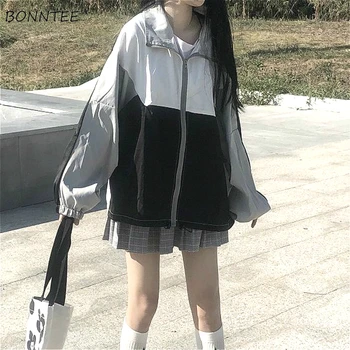 

Jackets Women New Korean Trendy Patchwork Zipper Summer Femme Sun-proof Outwear Leisure All-match Ins Side-striped Woman Jacket