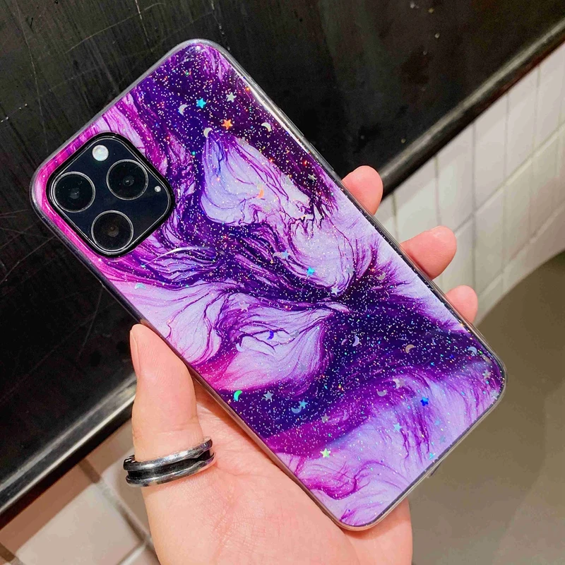 Мягкий прозрачный силиконовый чехол из ТПУ для iPhone 6 6s 7 8 Plus 10 X XS XR 11 Pro Max блестящий