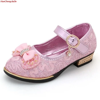 

Children Flower Bead Little Girls Dress Bow Princess Party Shoe For Wedding Shoes Big Kids Leather Shoe 7-12 Year School
