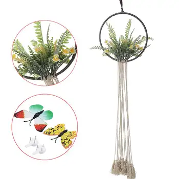 

Large Metal Round Floral Flower Wall Hanging Rack Bohe Macrame Silks Roll Ring Wind Chime Fringe Tassel Shelf Home Decor