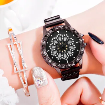 

Watches Women Hot Luxury 360 Degree Rotating Fashion Diamond To Run Ladies Quartz Mesh Belt Watch relogio feminino часы женские