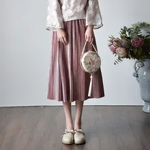 Женская юбка, повседневная, плиссированная, одноцветная, женская одежда, новинка, осенняя, для отдыха, китайский стиль, винтажные женские юбки