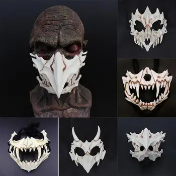 

Animal Mask Long Teeth Demon Samurai White Bone Mask Tengu Dragon Yaksa Tiger Resin Mask Cosplay Halloween Accessories