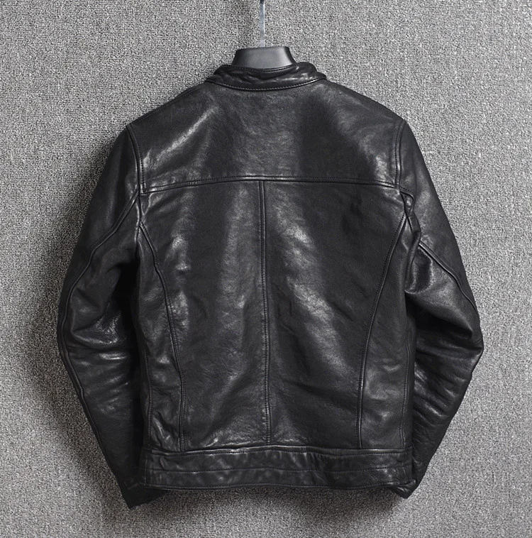 Free shipping.Brand New japan 0.8-1mm sheepskin jacket,fashion mans slim tanning genuine leather coat.vintage style.sales cowhide print jacket