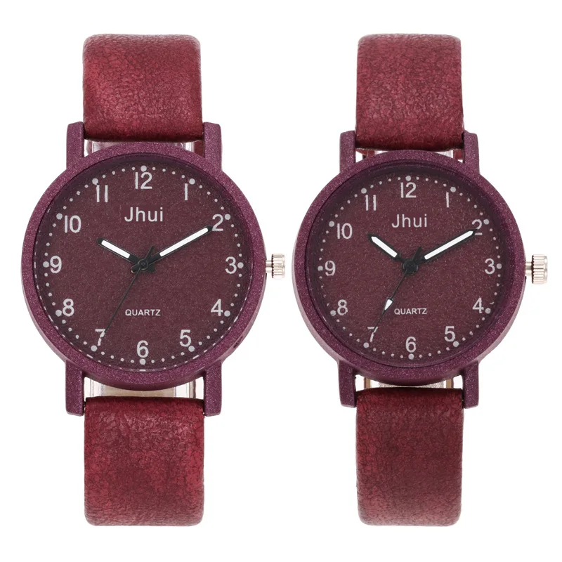 

Korean-style Simple with Numbers Measuring Literature And Art Retro College Stone Pattern Leather Belt-Style COUPLE'S Watch Stud