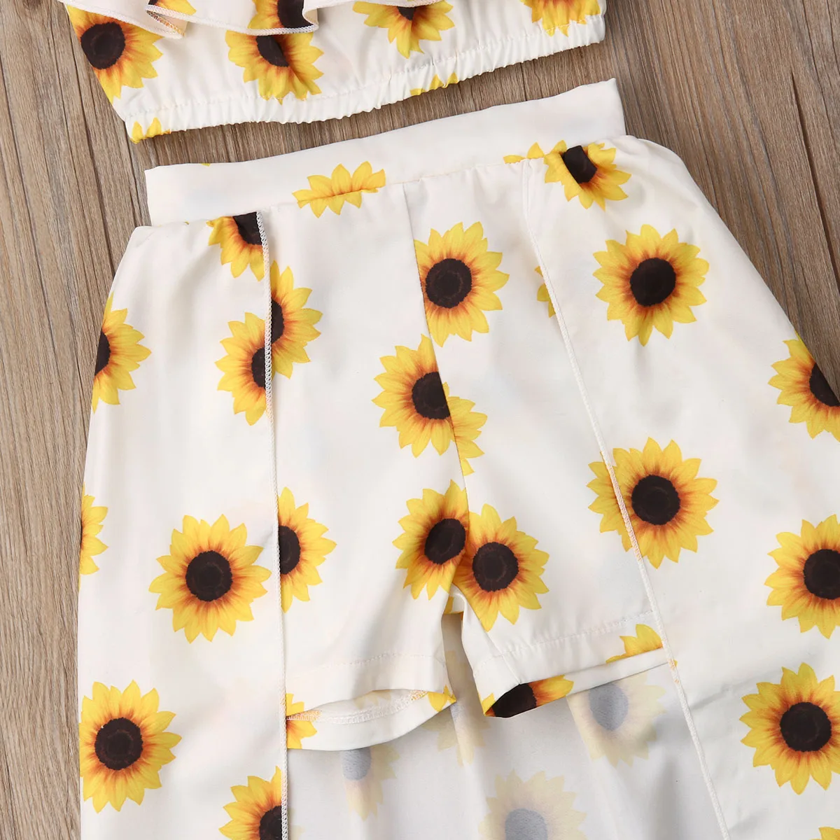 Toddler Kid Baby Girls Sunflowers Halter Crop Top T-Shirt Plaid Ruffled Skirt Headband 3Pcs Summer Outfit