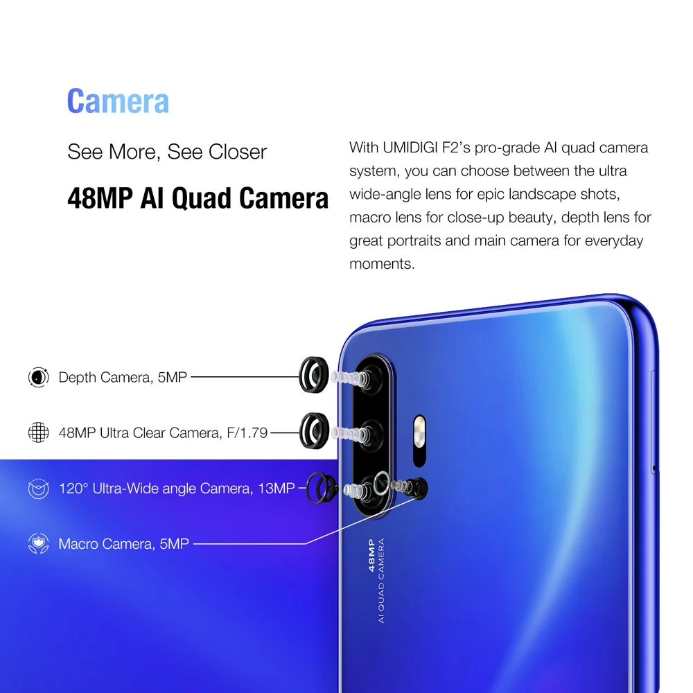 Глобальная версия UMIDIGI F2 Android 10 6 53 &quotFHD + 6GB128GB 48MP AI Quad camera 32MP Selfie Helio P70 NFC 5150mAh
