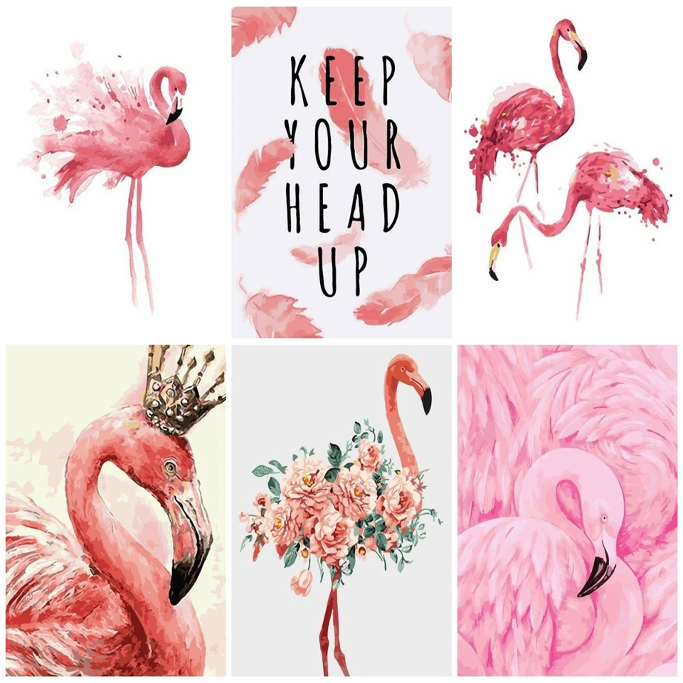 AZQSD Oil Painting By Numbers Flamingo Hand Painted Canvas Wall Picture Art Animal Modern DIY Home Decoration SZYH6277