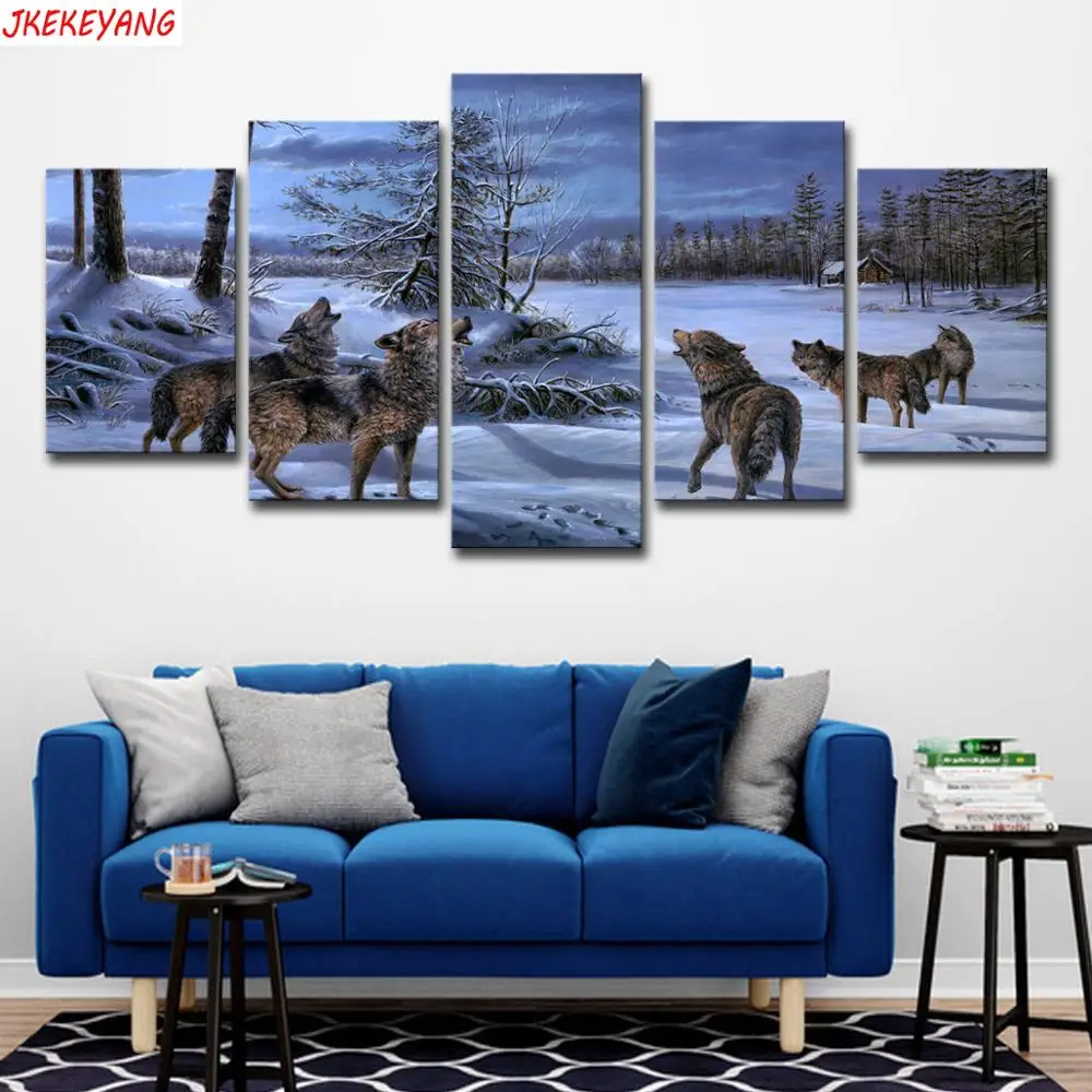 

Full Square/Round Drill 5D DIY diamond painting 5pc Snow wolves Pictures mosaic Diamond Embroidery Wall Arts J2217