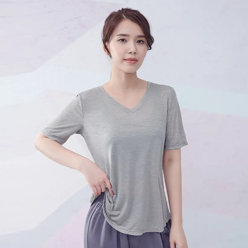 Vansydical Womens V-Neck Yoga Shirts Sexy Backless Quick Dry Running T-Shirts Short Sleeve Workout Gym Fitness Loose Sports Tops