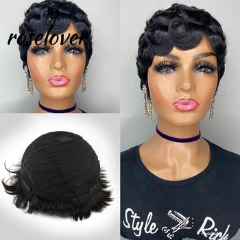 

Roselover Bob Wig Peruvian Remy Hair Short Human Hair Wigs For Women Natural Color Full Machine Made Wigs Culry Wig