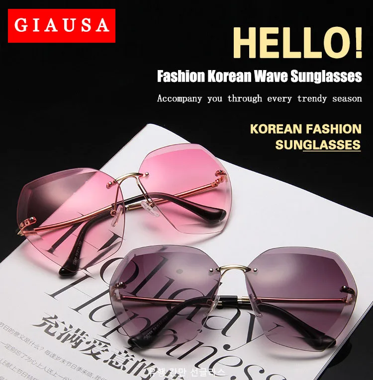 

2020 Sunglasses Women Brand Designer Rimless Gradient Sun Glasses Shades Cutting Lens Ladies Frameless Metal Eyeglasses UV400