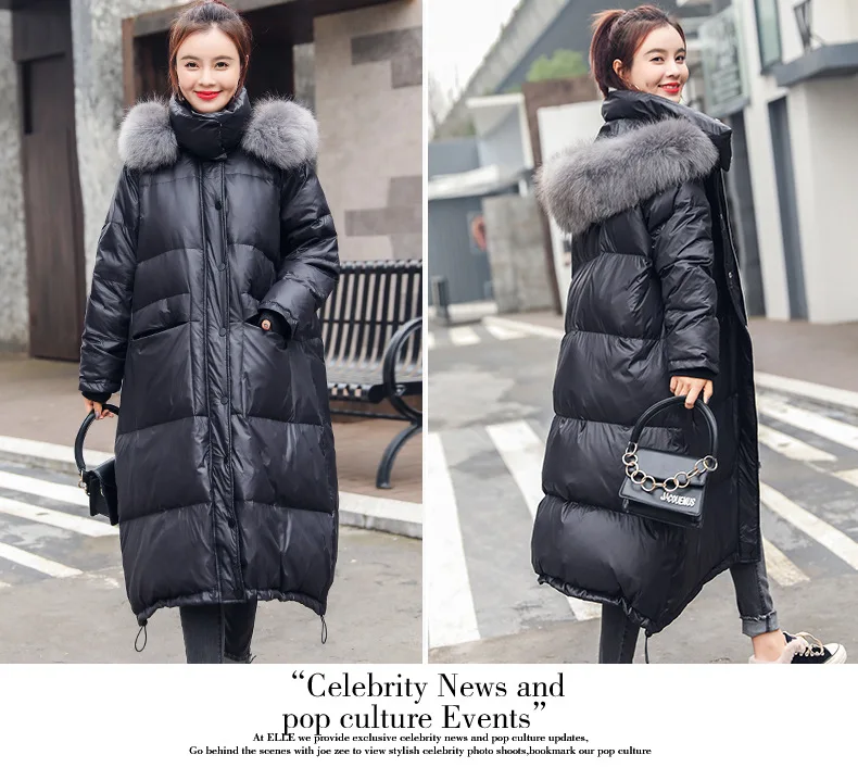 Thick over-the-Knee Long Solid Color Really Raccoon ling liang Surface down Jacket Women's Loose-Fit Slimming White Duck do