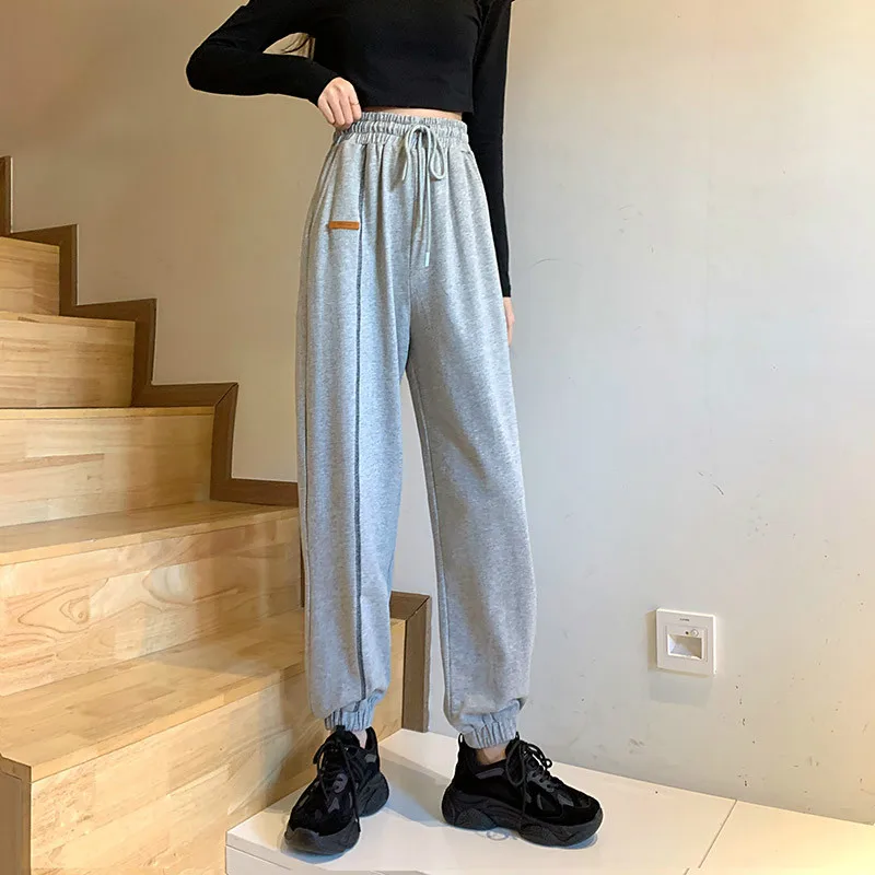 

Autumn Women Tight Drawstring Casual Korean Style Wide Leg High Waist Corset Harem Trousers