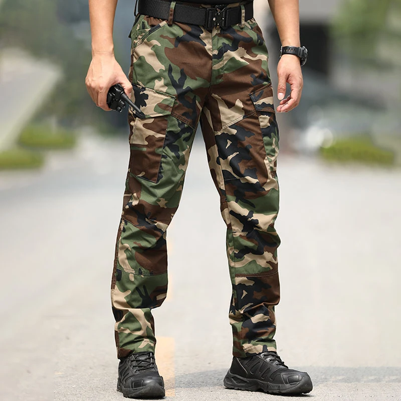 MENS  TACTICAL OVERALLS CAMO PANTS MILITARY SECURITY CARGO COMBAT TROUSERS Hot S 
