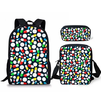 

Cute Cartoon Medicine Pattern 3PCS Children Schoolbags Middle School Student Backpacks For Teen Girls Casual School Bag Mochilas
