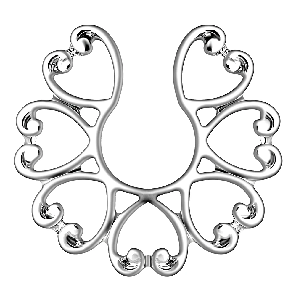 2PCS Flower Fake Nipple Piercing Ring Sexy Heart Non Piercing Nipple Shield Jewelry Nickel-Free Surgical Steel Body Piring Tepel Piercing Jewelry Body Jewelry