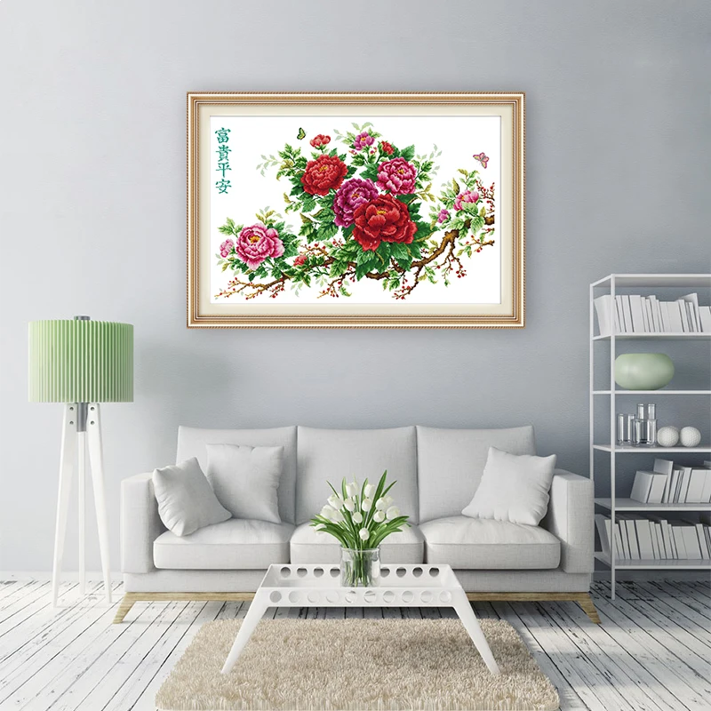 GG Riches Honour and Peace Flower Style Needlework Embroidery Sets Stamped Counted Cross Stitch Patterns for Home Decoration