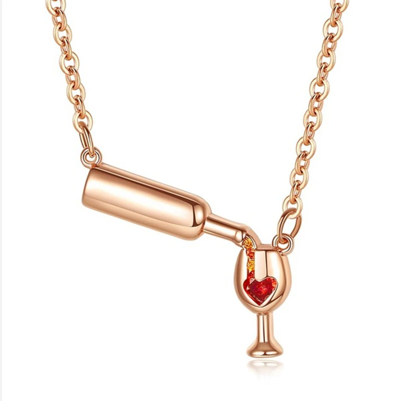 Новейшая любовь сердце красное вино бутылка ожерелье романтическая серебряная Роза Золотая цепочка колье ожерелье для женщин ювелирные изделия Z5P326