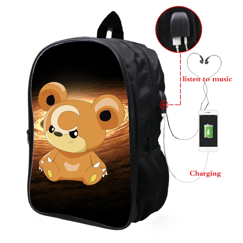 Покемон Teddiursa Galaxy Космический рюкзак Многофункциональный USB зарядка Разъем для наушников путешествия рюкзак для подростков мужчин и женщин школьные сумки - Цвет: 8