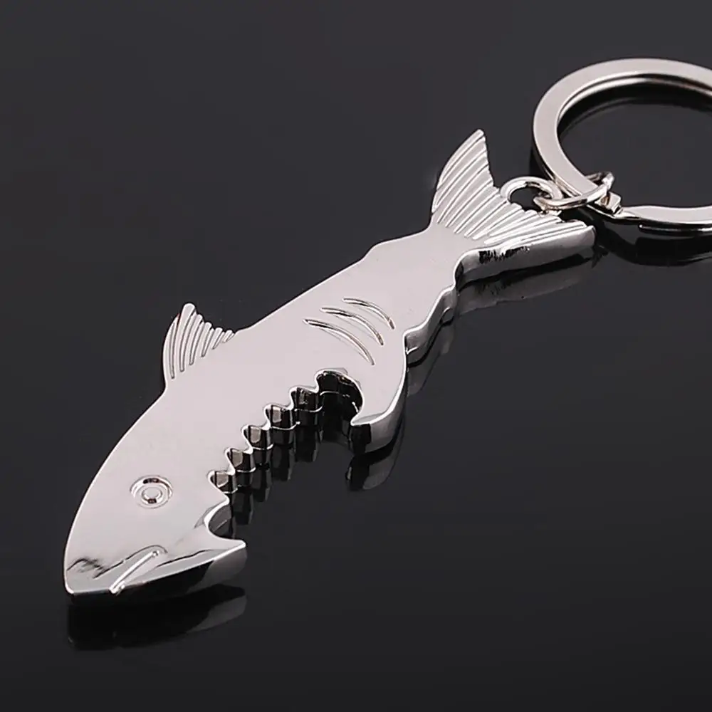 Shark Shaped Bottle Opener Keychain zinc alloy Silver Color Key Ring Beer Bottle Opener Unique Creative Gift Cute key chains