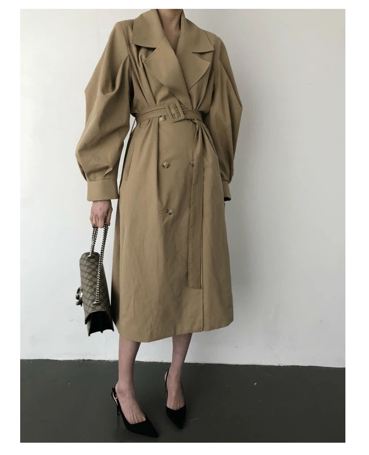 

Women Solid England Style Windbreaker Turn Down Collar Chic Long Style Loose Coat with Belt New Autumn Fashion Elegant Ins