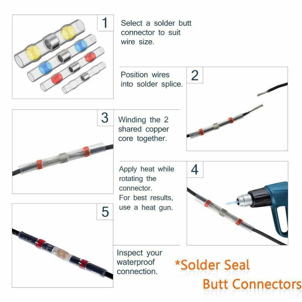 250Pcs Practical Electrical Waterproof Seal Heat Shrink Butt Terminals Solder Sleeve Wire Connectors