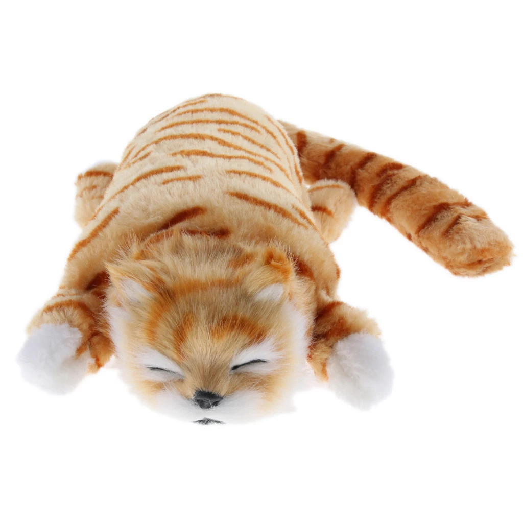 Electric Rolling Wagging Tail Cat Plush Stuffed Animal Pet Model Toy Home Decor
