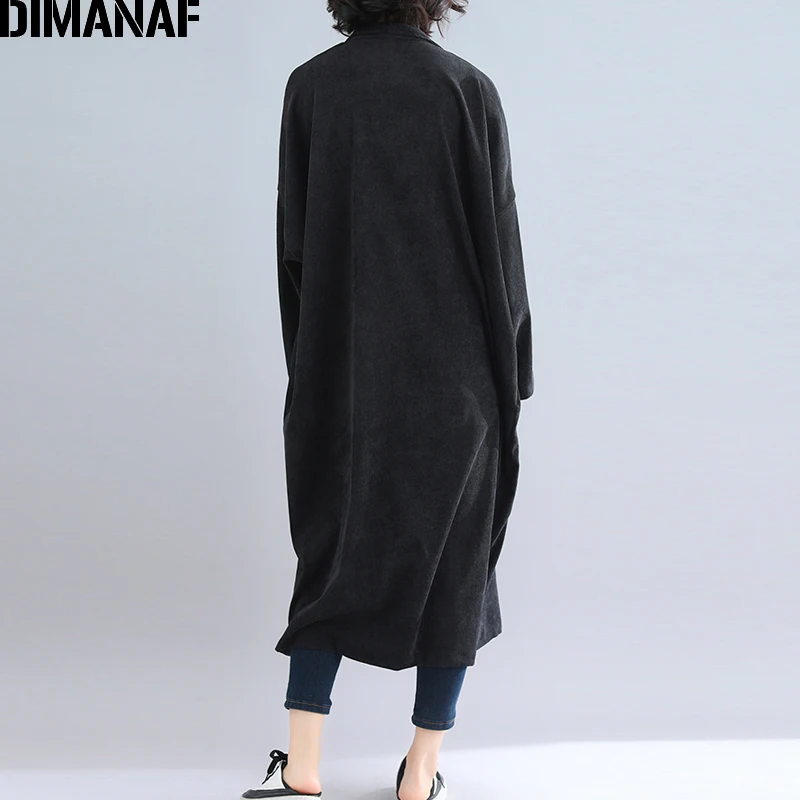 discount DIMANAF Women Jackets Plus Size Long Coat Corduroy Autumn Winter Big Size Cardigan Female Clothes L