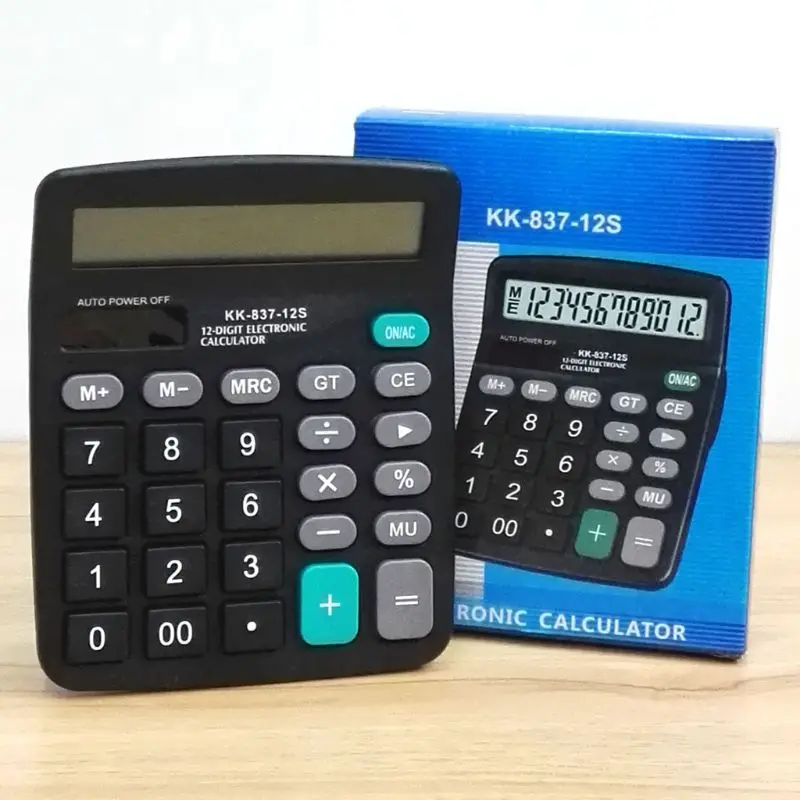 5 Pack Black 12 Digit Dual Power Handheld Desktop Calculator with LCD Display E65A 1