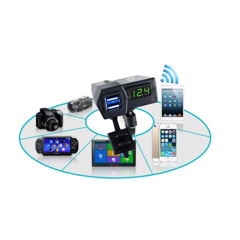  Wasserdicht 12V Motorrad Dual Port USB Ladegerät LED Voltmeter Mit GPS Positionierung