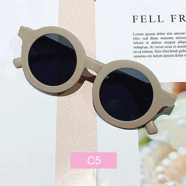 Free shipping children's color round frame light PC cute small face sunglasses Frame And Grey Flake
