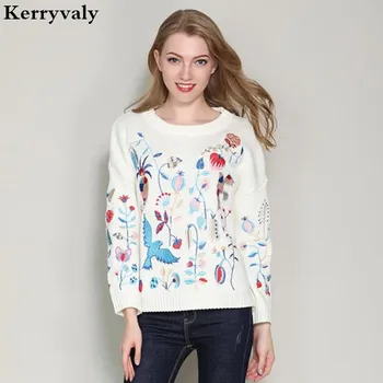 

Autumn Black Bird Embroidered Runway Sweater Sueter Mujer Invierno 2020 Loose Thickened Knitted Sweater Women Pullover K5292