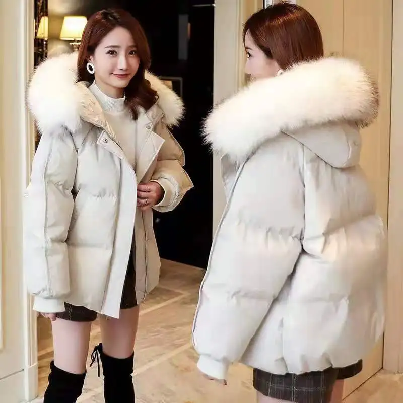 2021 Winter New Thick Bread Jacket Female Zipper Fur Collar Jacket Women Short Student Loose Korean Style Down Cotton JacketA197