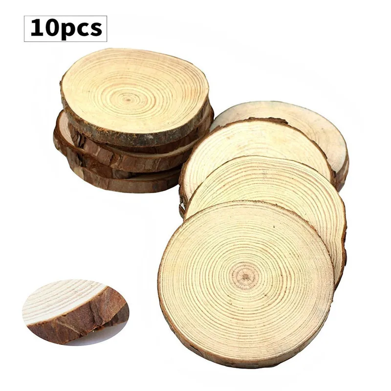 

TTLIFE Unfinished Natural Wood Slices 10Ps Circles with Tree Bark Round Log Disc for DIY Craft Christmas Rustic Wedding Ornament