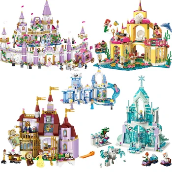 

New Elsa Anna Belle Ariel Moana Cinderella Ice Castle Building Blocks Bricks Princess Girl Friends Christmas Toys