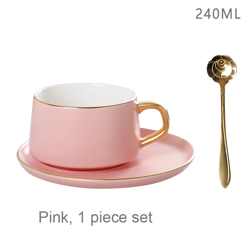 pink 1 piece set Скандинавская керамическая кофейная чашка простая шесть цветная кофейная чашка набор с блюдце и ложка Фарфор золотой край чайная чашка английский день - Цвет: pink 1 piece set