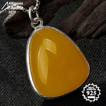 

S925 Sterling Silver Israel Amber Antique yellow Artisan Baltic Pendants health rich lithuania Chalcedony
