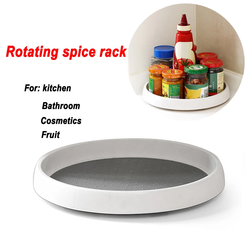 25cm Condiment 360&deg; Rotating Storage Tray Spice Rack Non-Slip TPR Home Cosmetics Cabinet Organizer For Kitchen Accessories