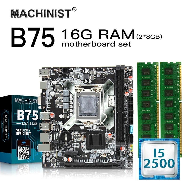 Комплект материнской платы MACHINIST B75 LGA 1155 с Intel I5 2500 16 Гб (2 х8 ГБ) ddr3 ram M-ATX встроенная
